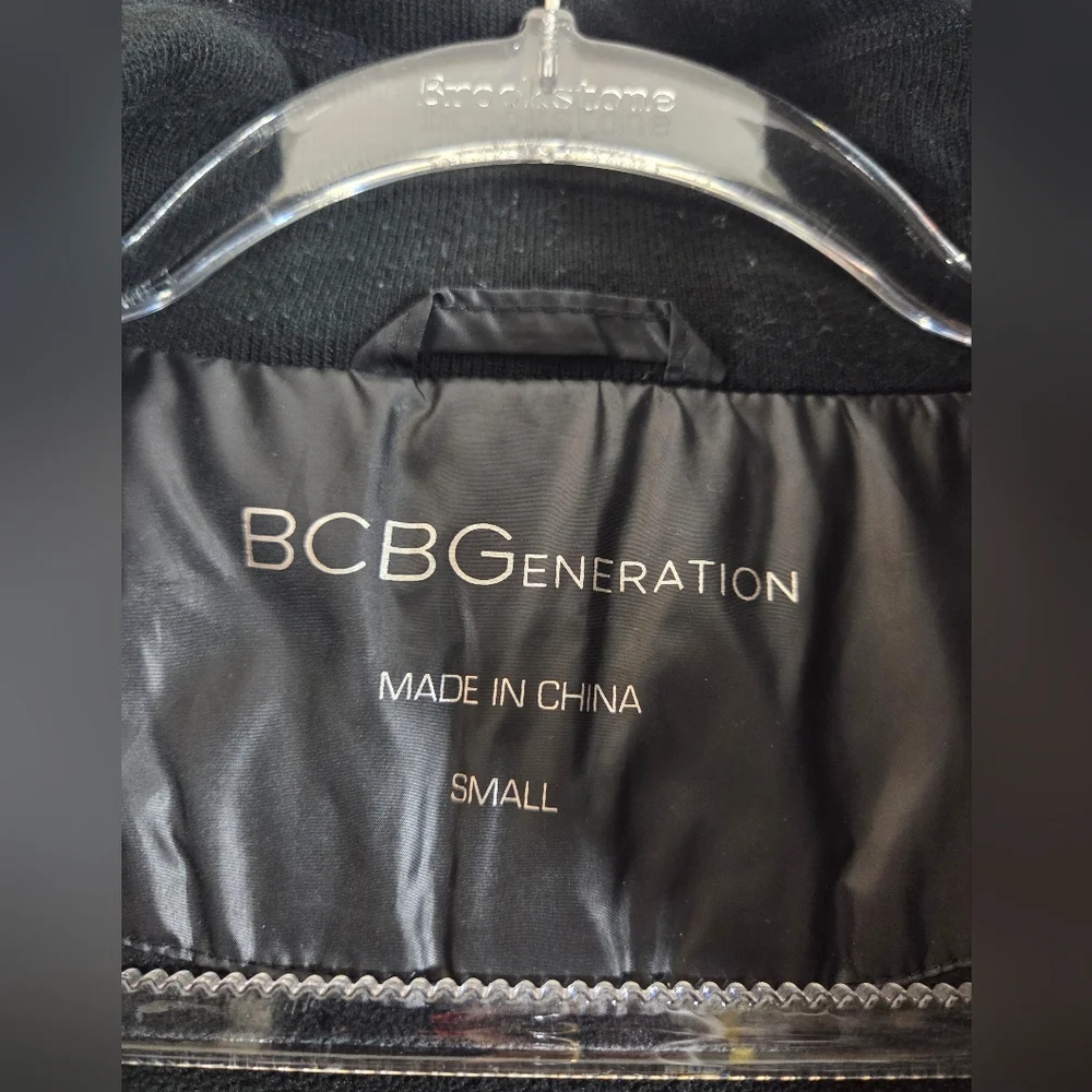 BCBGeneration Black Longline Quilted Lightweight Detachable Hood Puffer Coat